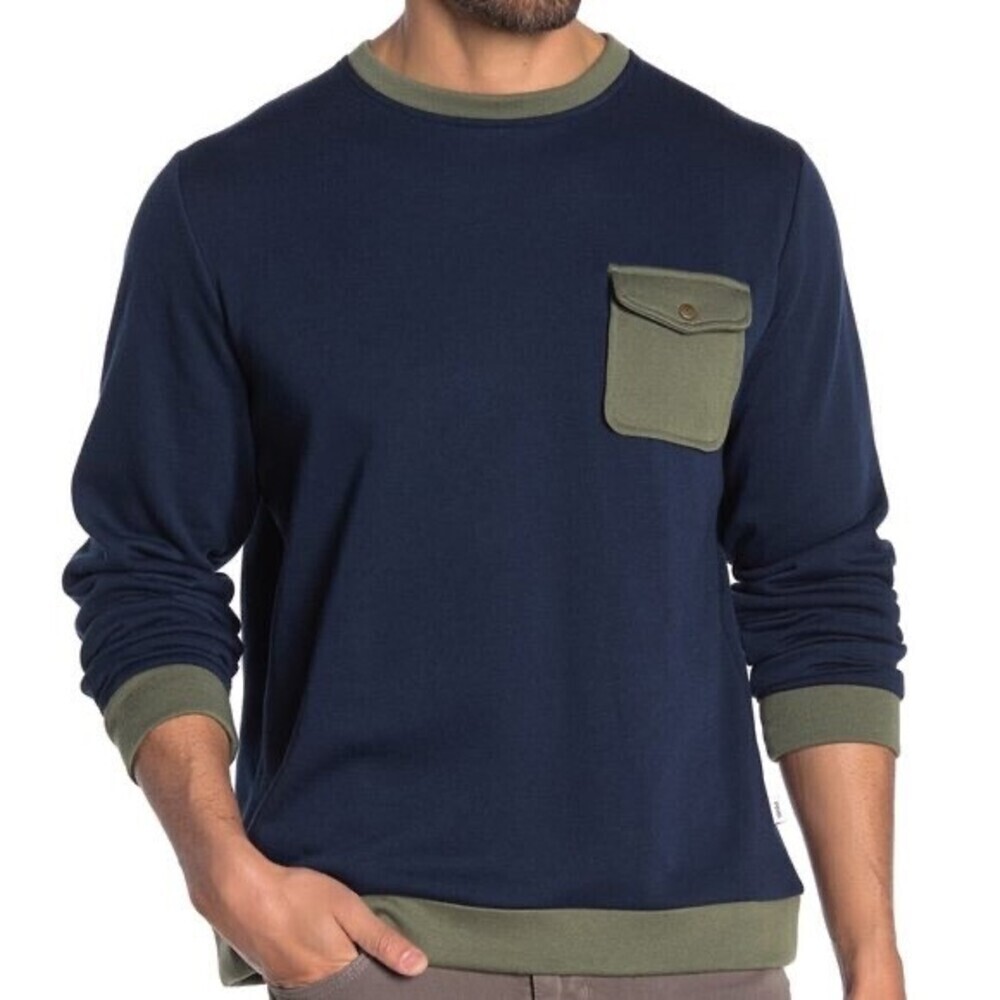 Onia Men's Hudson Crew Neck Sweatshirt In Colorblock Navy And Green Size XL